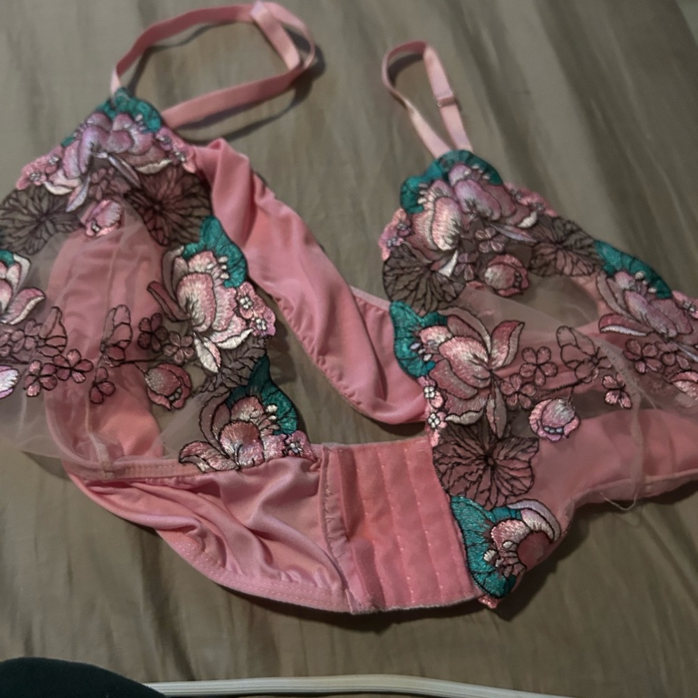 Floral Embroidered Pink Bralette